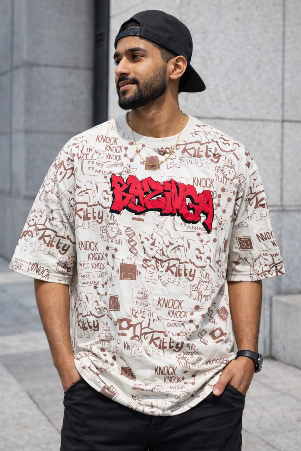 BAZINGA Men’s Oversized Graphic Printed T-Shirt | Premium Cotton Casual Streetwear Tee