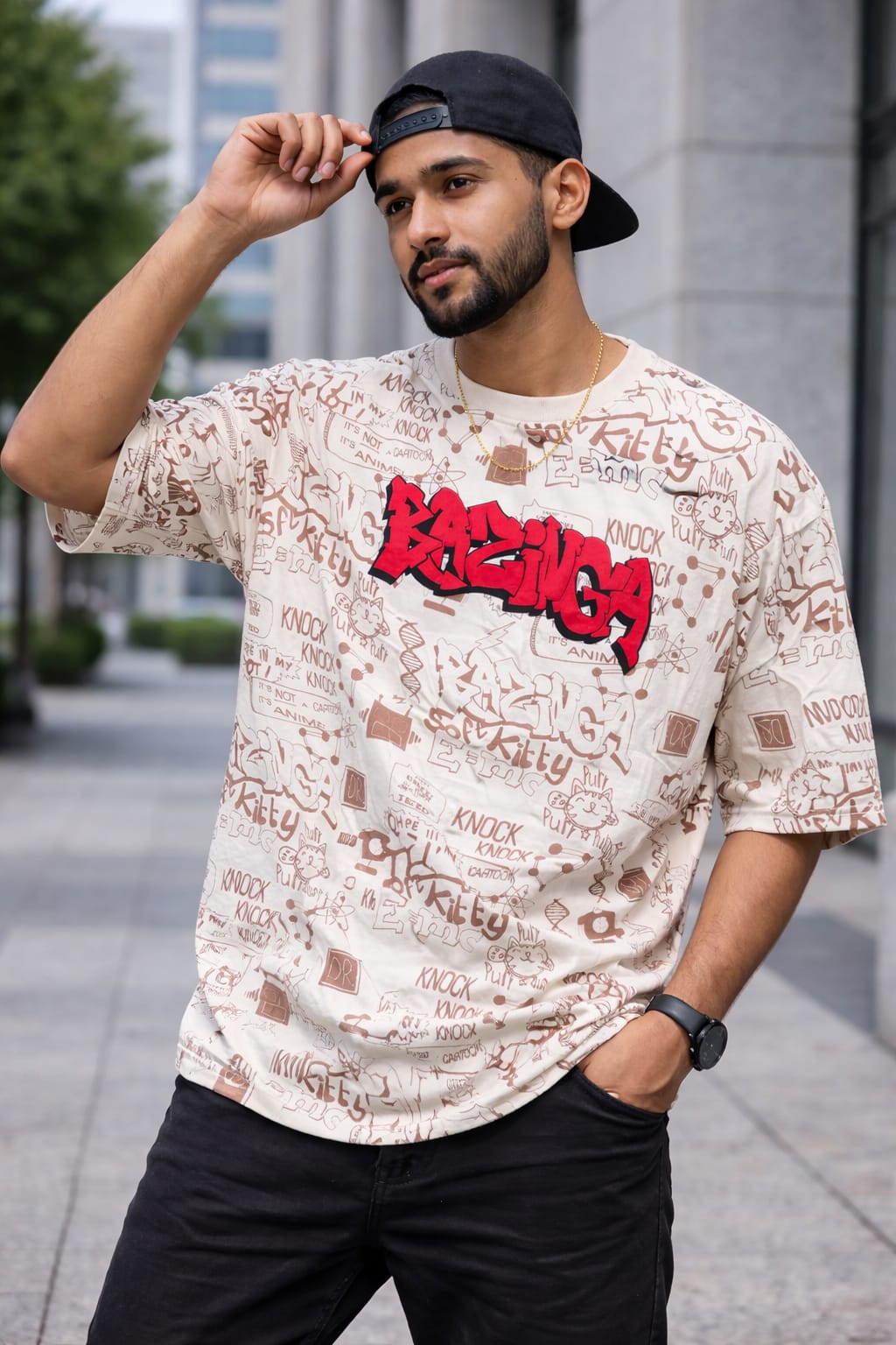 BAZINGA Men’s Oversized Graphic Printed T-Shirt | Premium Cotton Casual Streetwear Tee