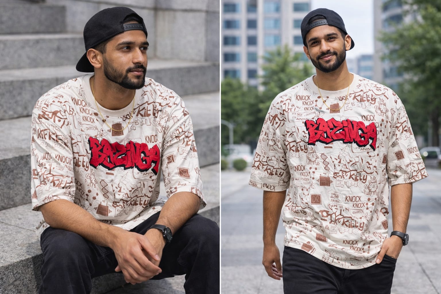 BAZINGA Men’s Oversized Graphic Printed T-Shirt | Premium Cotton Casual Streetwear Tee