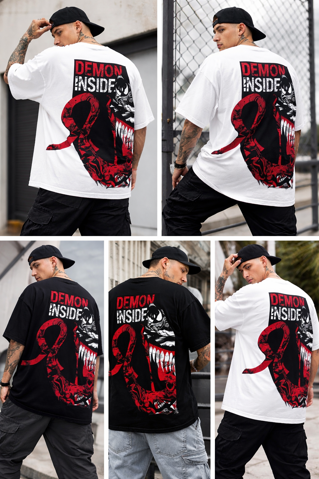 Men’s Oversized Graphic T-Shirt – Demon Inside Back Print | Premium Cotton Streetwear Anime Tee | Round Neck Half Sleeve