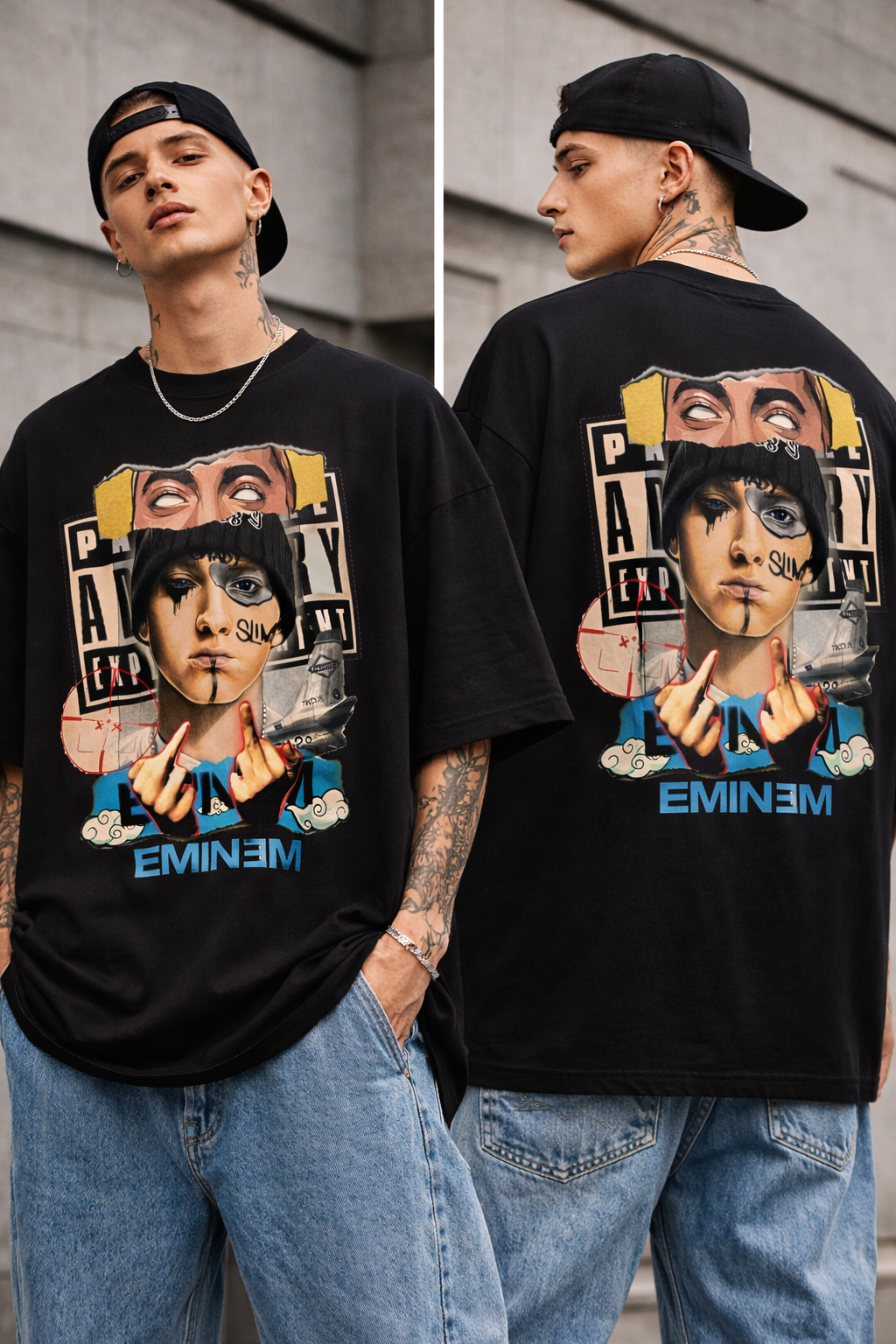 Men’s Oversized Black Graphic T-Shirt | Premium Cotton Hip Hop Streetwear Tee | Round Neck Half Sleeve Casual Wear